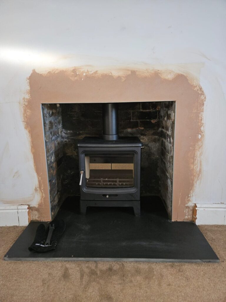 Completed Purevision F2 Landscape Wood Burning Stove Installation, Glais, Swansea Valley