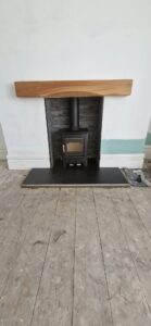 Wide view of completed 5KW Mazona Multifual Stove Installation, Llanelli, Carmarthenshire- Hopkins Log Burners